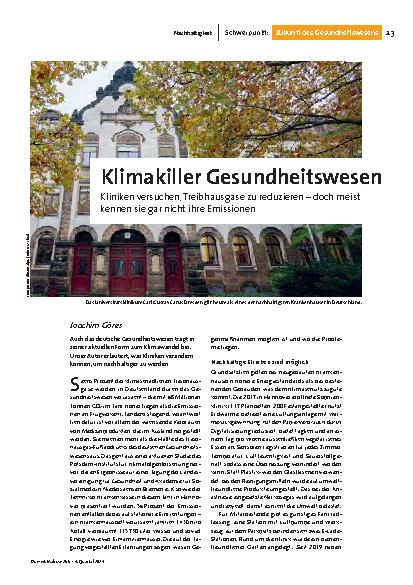 [doc_323172] Klimakiller Gesundheitswesen: Kliniken versuchen, Treibhausgase zu reduzieren – doch meist kennen sie gar nicht ihre Emissionen