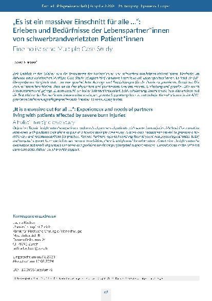[doc_316238] Es ist ein massiver Einschnitt für alle …“: Erleben und Bedürfnisse der Lebenspartner*innen von schwerbrandverletzten Patient*innen. Eine holistische Multiple-Case-Study.