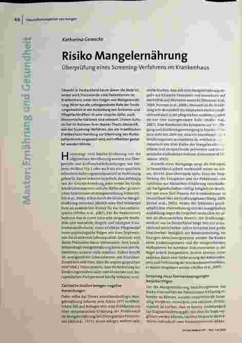 [doc_196410] Risiko Mangelernährung Überprüfung eines Screening-Verfahrens im Krankenhaus