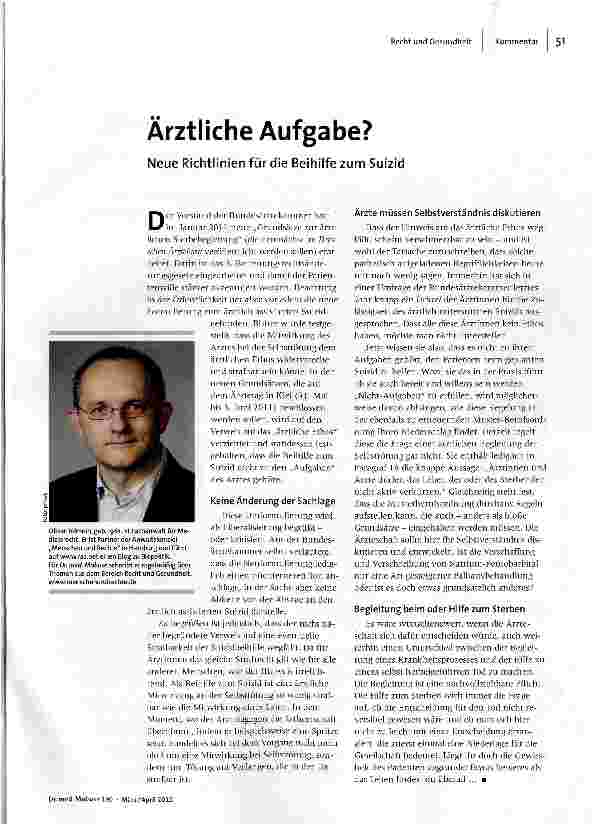 [doc_123561] Ärztliche Aufgabe?Neue Richtlinien für die Beihilfe zum Suizid