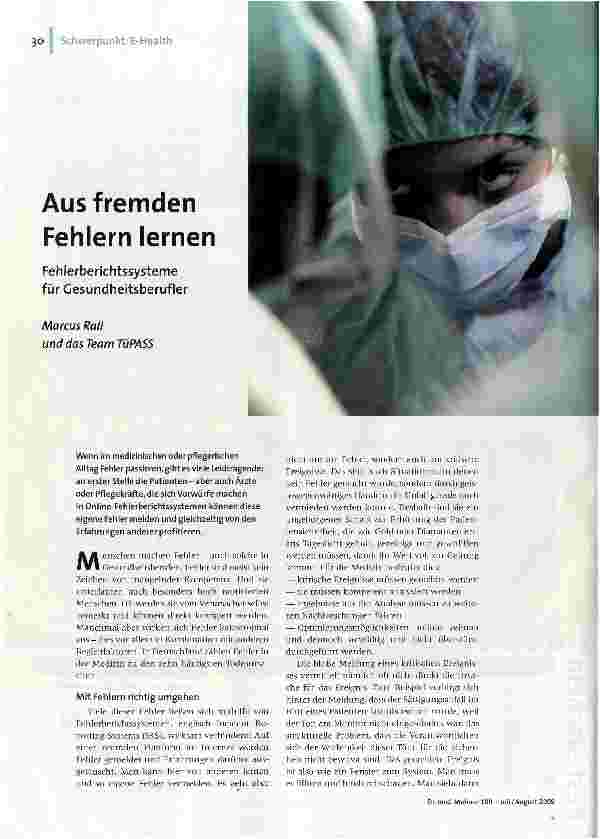 [doc_111140] Aus fremden Fehlern lernenFehlerberichtssysteme für Gesundheitsberufler