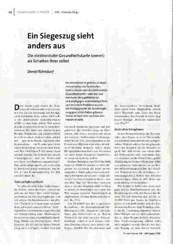 [doc_111138] Ein Siegeszug sieht anders ausDie elektronische Gesundheitskarte kommt: als Schatten ihrer selbst
