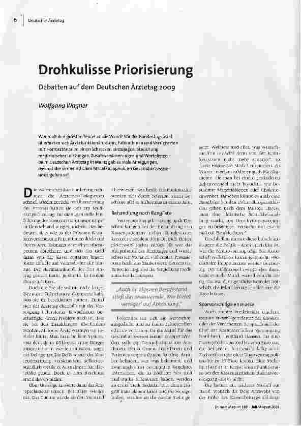 [doc_111135] Drohkulisse PriorisierungDebatten auf dem Deutschen Ärztetag 2009
