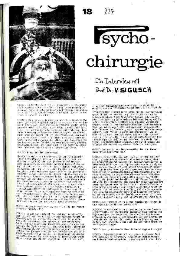 [doc_110132] PsychochirurgieEin Interview mit Prof. Dr. V. Sigusch
