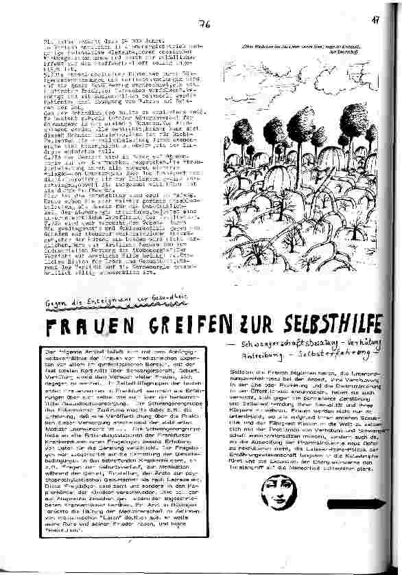 [doc_110121] Gegen die Enteignung der GesundheitFrauen greifen zur SelbsthilfeSchwangerschaftsberatung, Verhütung, Abtreibung, Selbsterfahrung