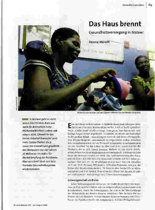 [doc_105140] Das Haus brenntGesundheitsversorgung in MalawiPatientinnen warten auf der Geburtshilfestation des Bwaila