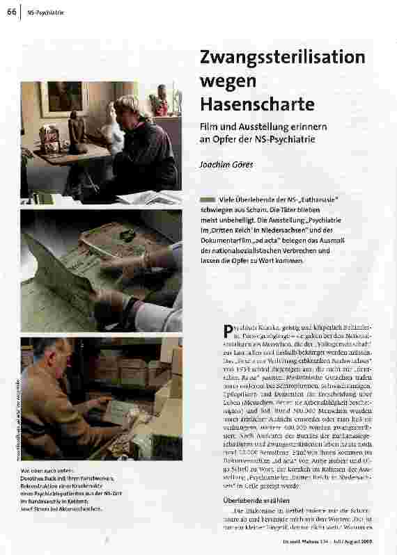 [doc_105138] Zwangssterilisation wegen HasenscharteFilm und Ausstellung erinnern an Opfer der NS-Psychiatrie