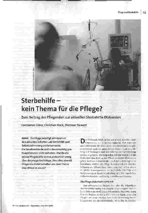 [doc_95118] Sterbehilfe - kein Thema für die Pflege? Zum Beitrag der Pflegenden zur aktuellen Sterbehilfe-Diskussion
