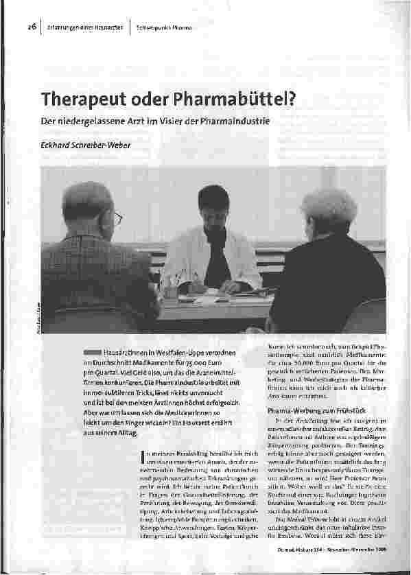 [doc_95113] Therapeut oder Pharmabüttel?Der niedergelassene Arzt im Visier der Pharmaindustrie
