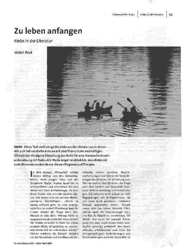 [doc_89751] Zu leben anfangen Krebs in der Literatur
