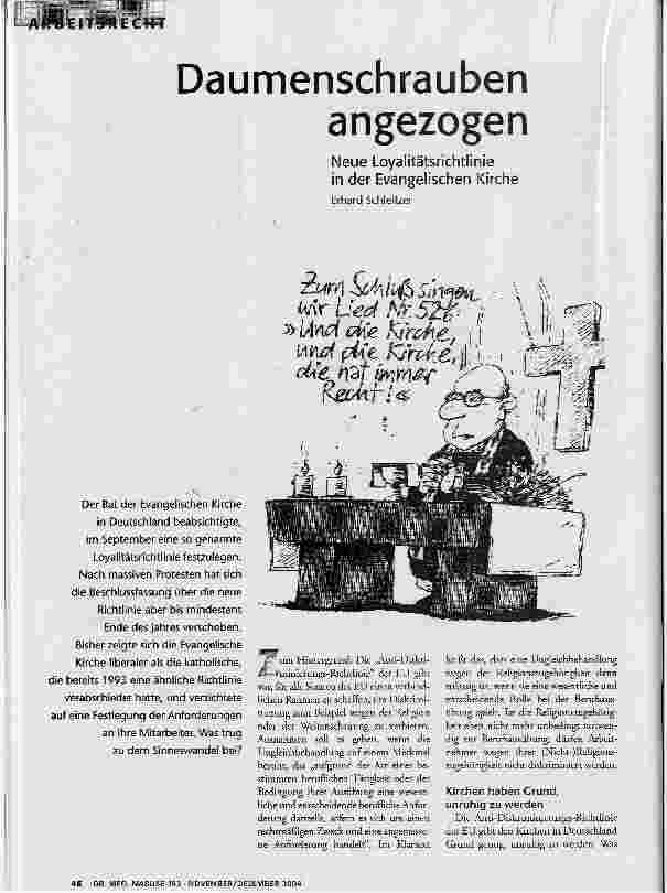 [doc_73177] Daumenschrauben angezogen. Neue Loyalitätsrichtlinie in der Evangelischen Kirche