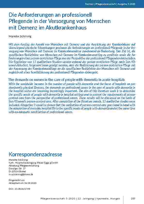 [doc_205614] Die Anforderungen an professionell Pflegende in der Versorgung von Menschen mit Demenz im Akutkrankenhaus