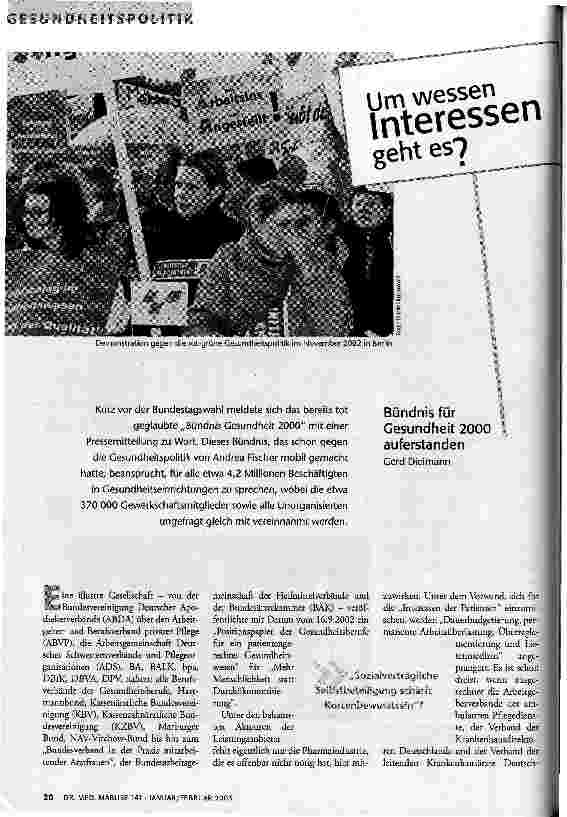[doc_66141] Um wessen Interessen geht es? Bündnis für Gesundheit 2000 auferstanden