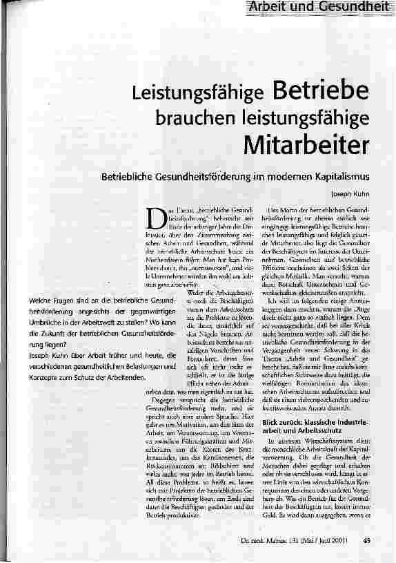 [doc_57944] Leistungsfähige Betriebe brauchen leistungsfähige Mitarbeiter Betriebliche Gesundheitsförderung im modernen Kapitalismus