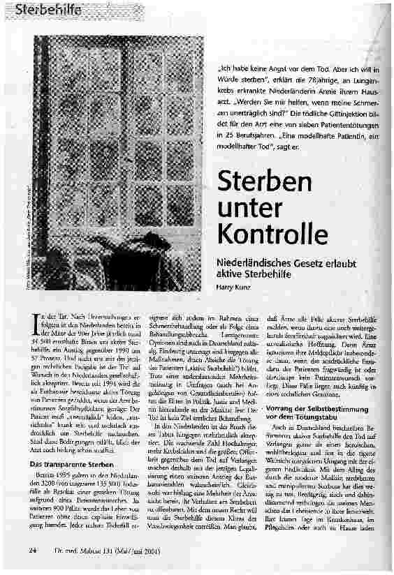 [doc_57941] Sterben unter Kontrolle Niederländisches Gesetz erlaubt aktive Sterbehilfe