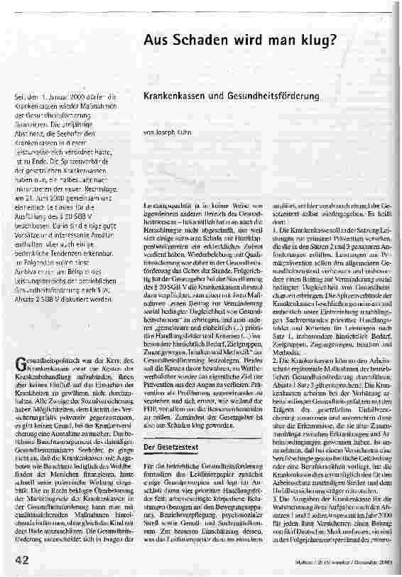 Aus Schaden wird man klug? Krankenkassen und Gesundheitsförderung