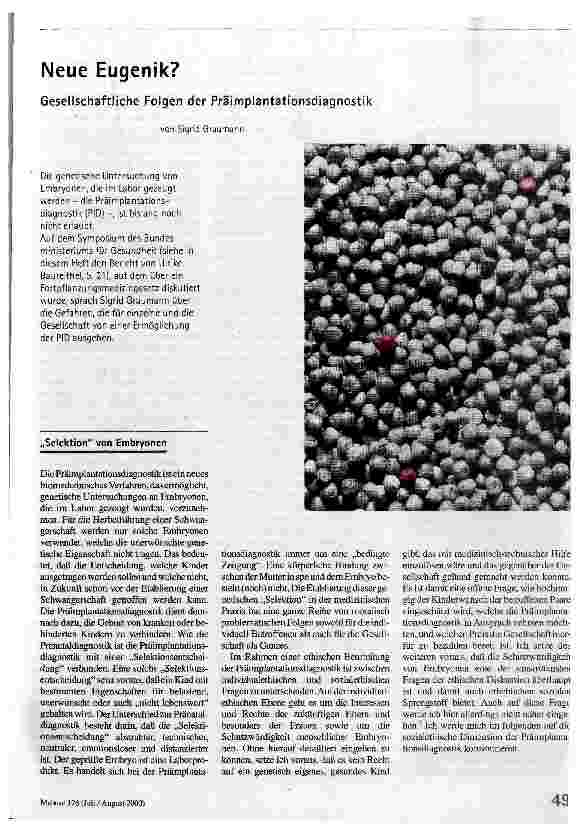 [doc_54108] Neue Eugenik? Gesellschaftliche Folgen der Präimplantationsdiagnostik