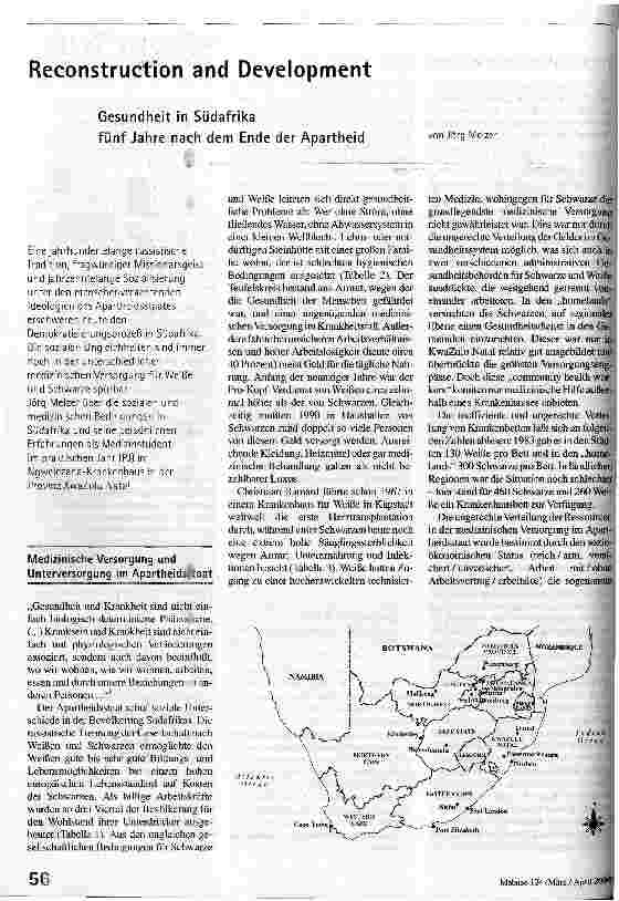 [doc_52881] Reconstruction and Development Gesundheit in Südafrika fünf Jahre nach dem Ende der Apartheid