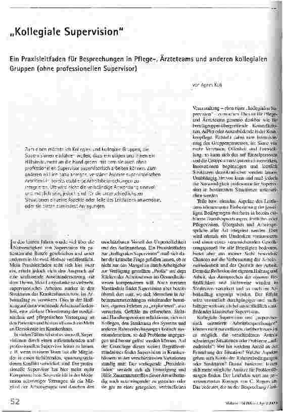 [doc_52880] Kollegiale Supervision Ein Praxisleitfaden für Besprechungen in Pflege-, Ärzteteams und anderen kollegialen Gruppen (ohne professionellen Supervisor)