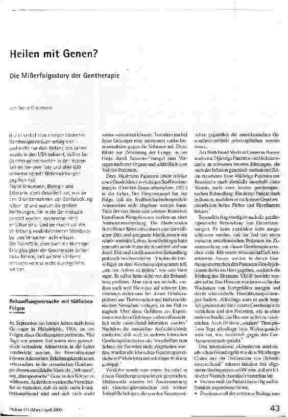 [doc_52878] Heilen mit Genen? Die Mißerfolgsstory der Gentherapie