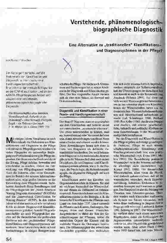 [doc_50441] Verstehende, phänomenologisch-biographische Diagnostik Eine Alternative zu traditionellen Klassifikationsund Diagnosesystemen in der Pflege?