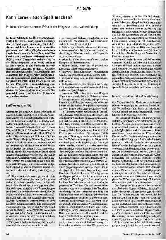 [doc_47294] Kann Lernen auch Spaß machen? Problemorientiertes Lernen (POL) in der Pflegeausund -weiterbildung