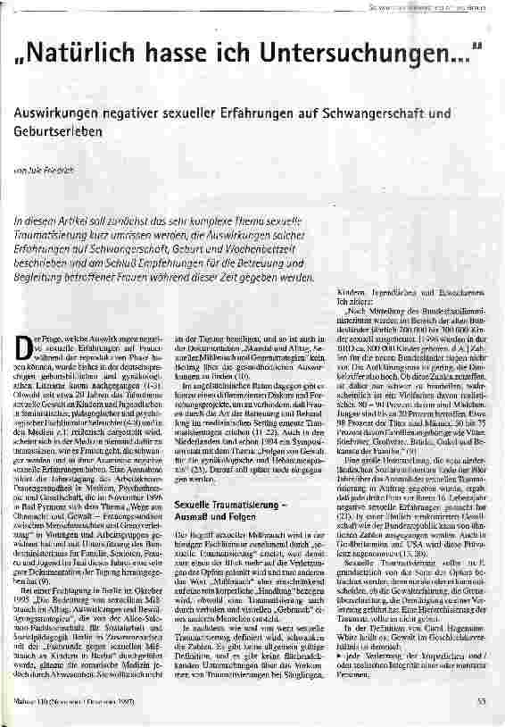 [doc_43366] Natürlich hasse ich Untersuchungen ... Auswirkungen negativer sexueller Erfahrungen auf Schwangerschaft und Geburtserleben