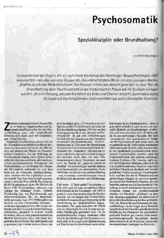 [doc_37120] Psychosomatik Spezialdisziplin oder Grundhaltung?