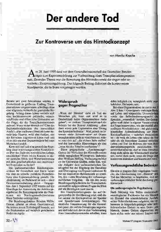 [doc_34998] Der andere Tod Zur Kontroverse um das Hirntodkonzept