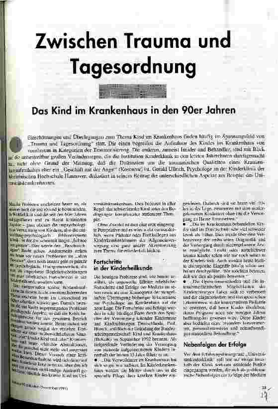 [doc_32893] Zwischen Trauma und Tagesordnung Das Kind im Krankenhaus in der 90er Jahren