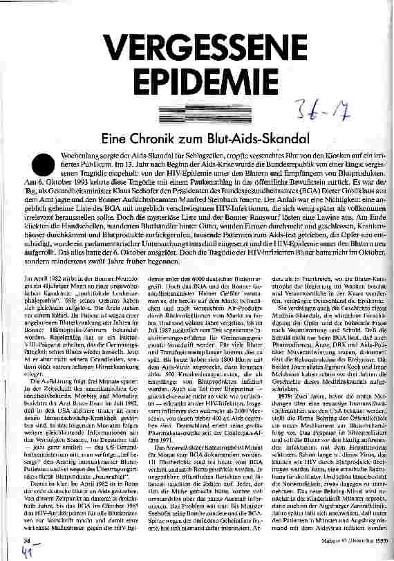 [doc_31050] Vergessene Epidemie Eine Chronik zum Blut-Aids-Skandal