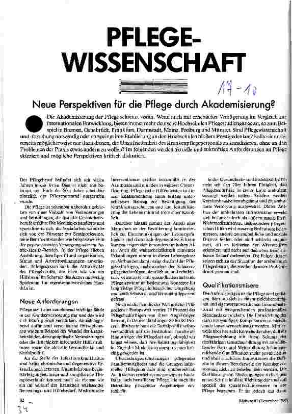 [doc_31048] Pflegewissenschaft Neue Perspektiven für die Pflege durch Akademisierung?