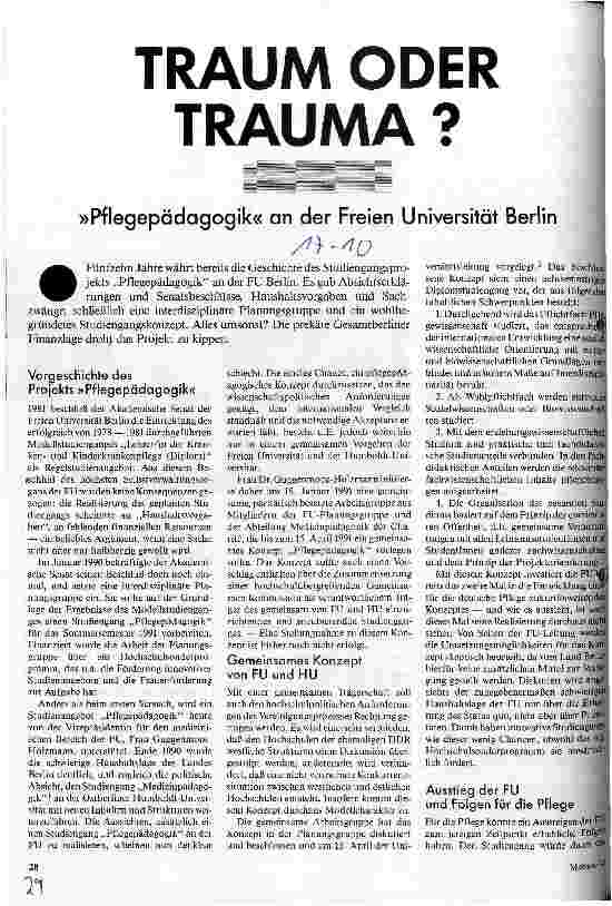 [doc_25720] Traum oder Trauma? Pflegepädagogik an der Freien Universität Berlin