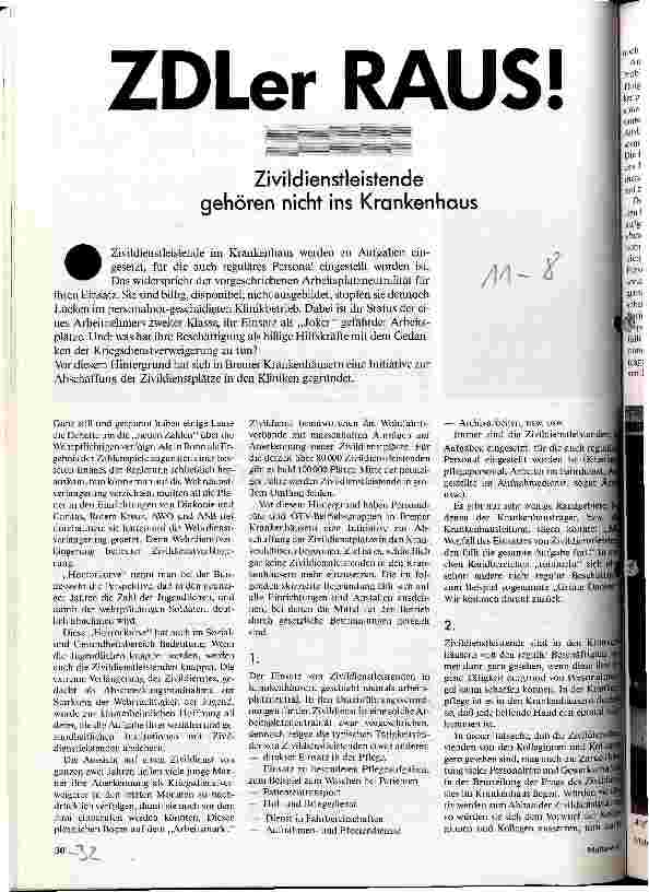 [doc_21297] ZDLer Raus! Zivildienstleistende gehören nicht ins Krankenhaus
