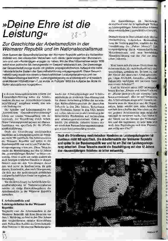 [doc_16255] Deine Ehre ist die Leistung /// Zur Geschichte der Arbeitsmedizin in der Weimarer Republik und im Nazionalsozialismus