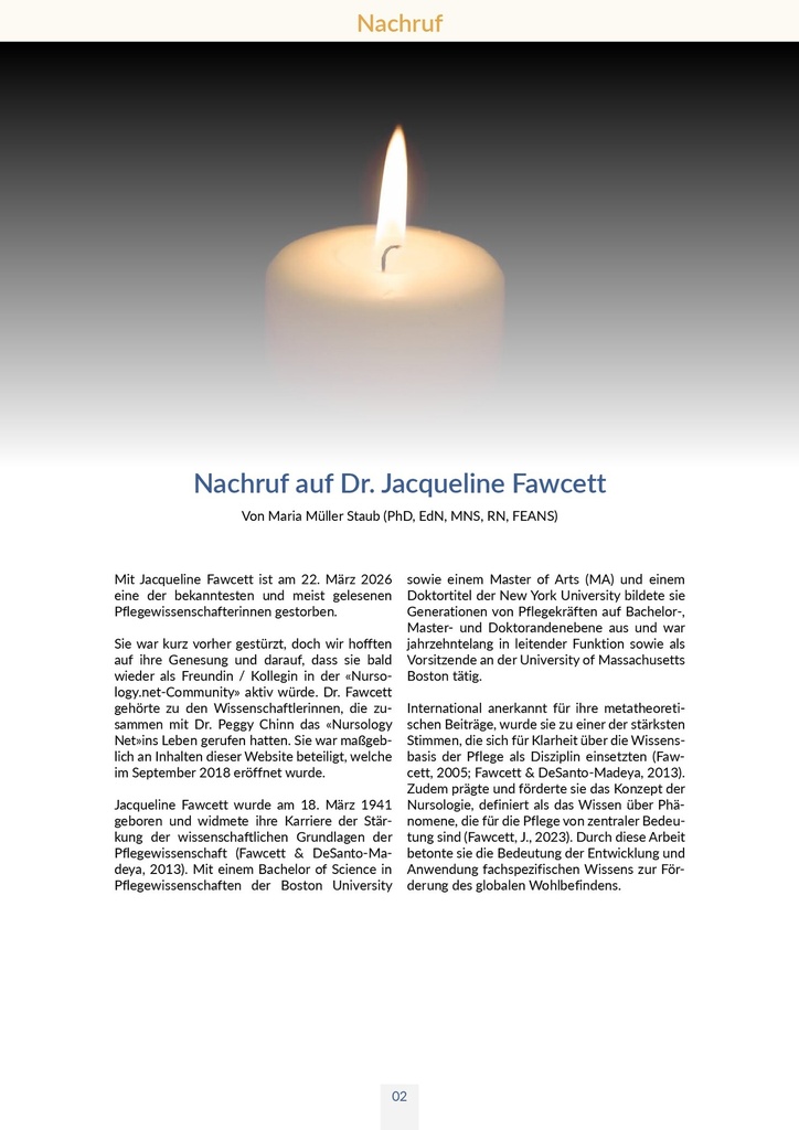 Nachruf auf Dr. Jacqueline Fawcett