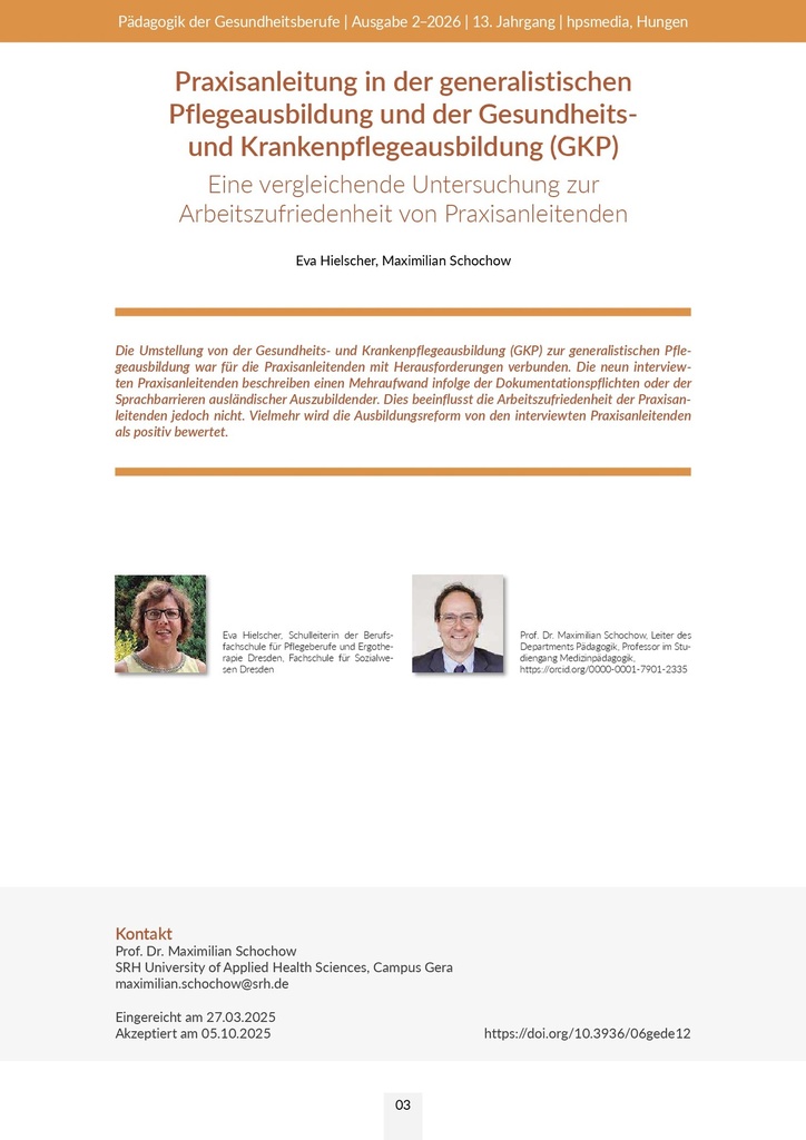 Praxisanleitung in der generalistischen Pflegeausbildung und der Gesundheits- und Krankenpflegeausbildung (GKP)