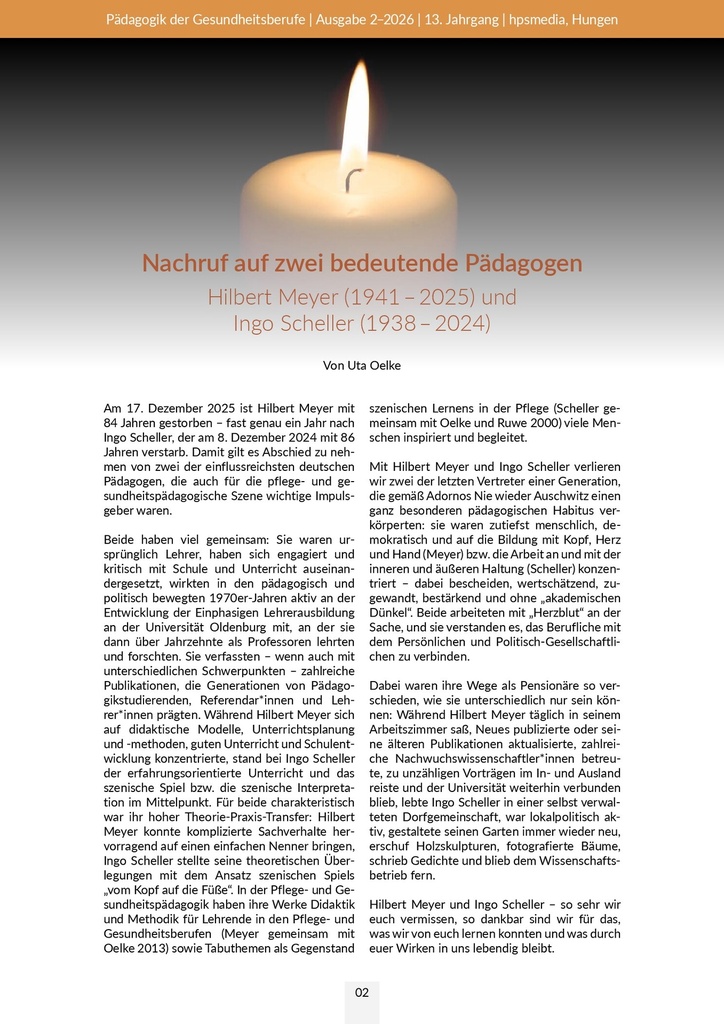 Nachruf auf zwei bedeutende Pädagogen Hilbert Meyer (1941 – 2025) und Ingo Scheller (1938 – 2024)