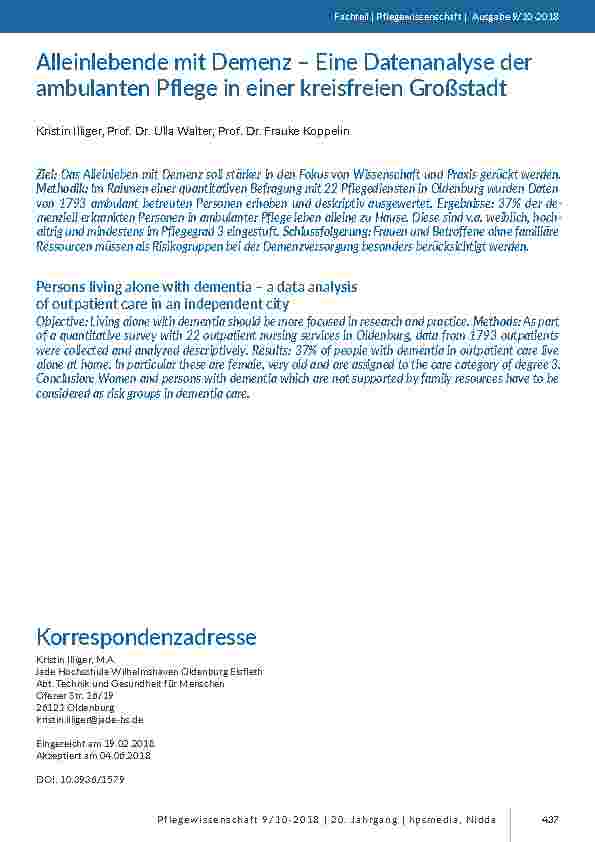 [doc_201718] Alleinlebende mit Demenz – Eine Datenanalyse der ambulanten Pflege in einer kreisfreien Großstadt