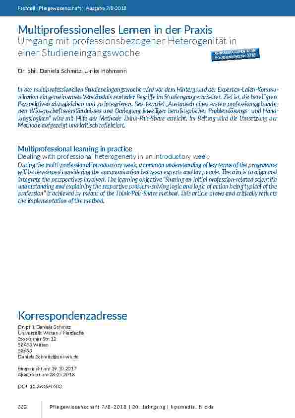 [doc_201701] Multiprofessionelles Lernen in der Praxis. Umgang mit professionsbezogener Heterogenität in einer Studieneingangswoche