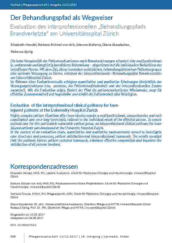 Der Behandlungspfad als Wegweiser. Evaluation des interprofessionellen „Behandlungspfads Brandverletzte“ am Universitätsspital Zürich