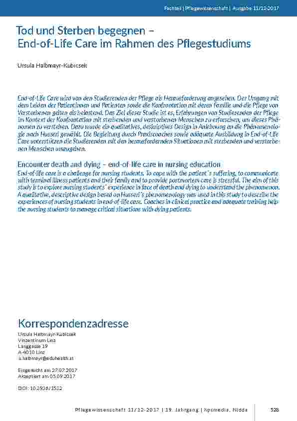 [doc_201641] Tod und Sterben begegnen – End-of-Life Care im Rahmen des Pflegestudiums