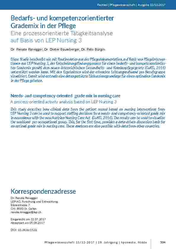 [doc_201639] Bedarfsund kompetenzorientierter Grademix in der Pflege. Eine prozessorientierte Tätigkeitsanalyse auf Basis von LEP Nursing 3