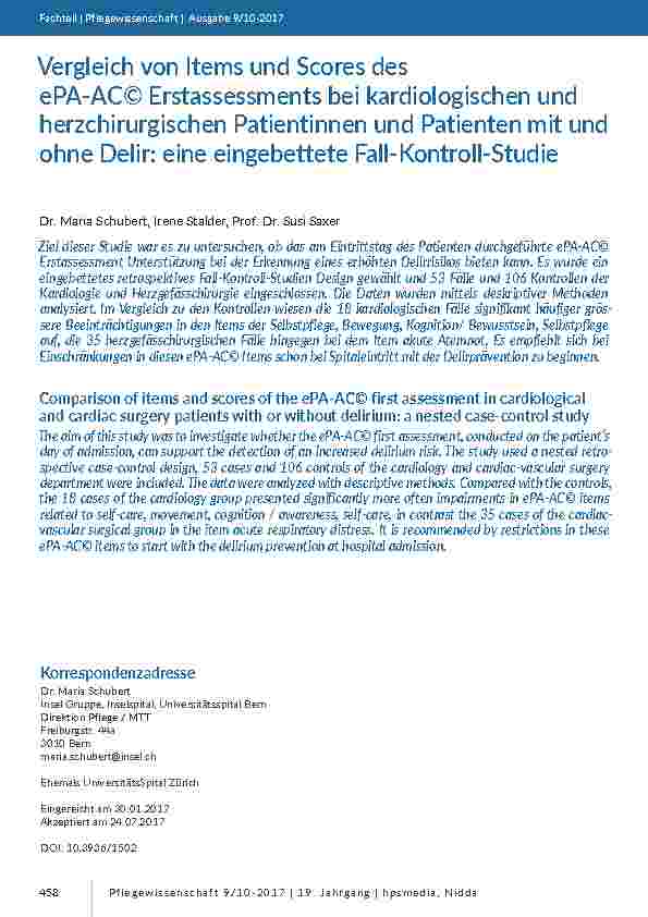 [doc_201633] Vergleich von Items und Scores des ePA-AC© Erstassessments bei kardiologischen und herzchirurgischen Patientinnen und Patienten mit und ohne Delir: eine eingebettete Fall-Kontroll-Studie