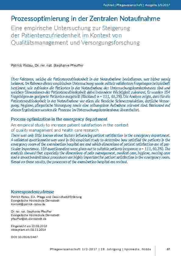 [doc_201572] Prozessoptimierung in der Zentralen Notaufnahme. Eine empirische Untersuchung zur Steigerung der Patientenzufriedenheit im Kontext von Qualitätsmanagement und Versorgungsforschung