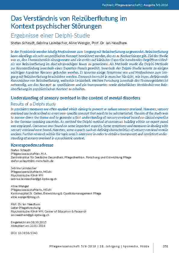 [doc_201501] Das Verständnis von Reizüberflutung im Kontext psychischer Störungen. Ergebnisse einer Delphi-Studie