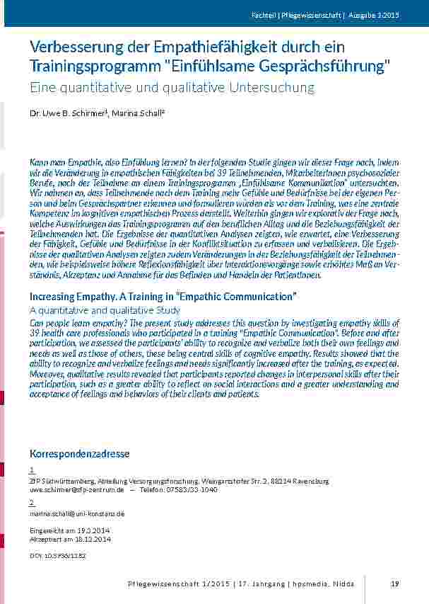 [doc_201383] Verbesserung der Empathiefähigkeit durch ein Trainingsprogramm "Einfühlsame Gesprächsführung"rEine quantitative und qualitative Untersuchung