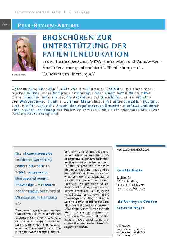 [doc_201326] Broschüren zur Unterstützung der Patientenedukation in den Themenbereichen MRSA, Kompression und Wundwissen – Eine Untersuchung anhand der Veröffentlichungen des Wundzentrum Hamburg e.V.